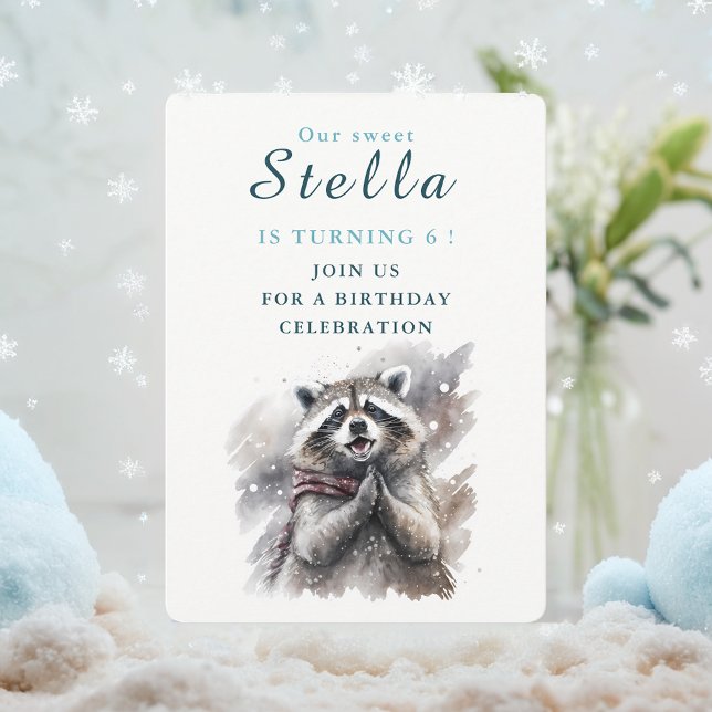 Winter vibes Raccoon - Birthday Invitation Card (Creator Uploaded)