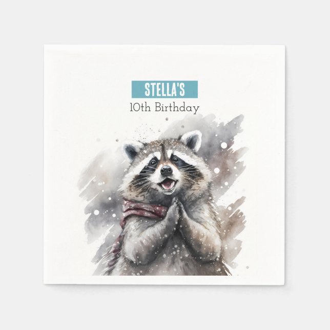Winter vibes Raccoon -  Birthday Party - Napkins (Front)