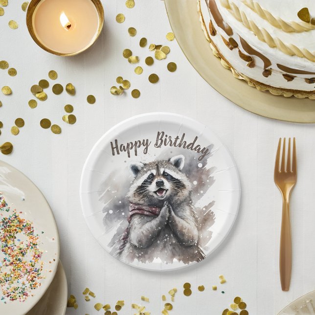 Winter vibes Raccoon -  Birthday Party - Paper Plates (Creator Uploaded)
