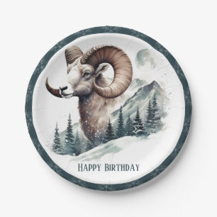 Winter Vibes Rocky Mountain Bighorn Sheep Birthday Paper Plates