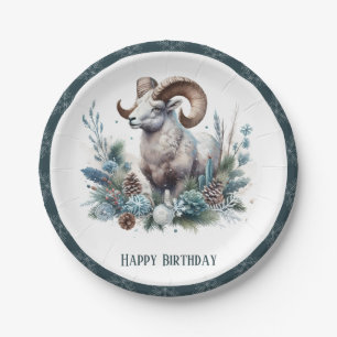 Winter Vibes Rocky Mountain Bighorn Sheep Birthday Paper Plates