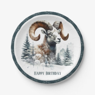 Winter Vibes Rocky Mountain Bighorn Sheep Birthday Paper Plates