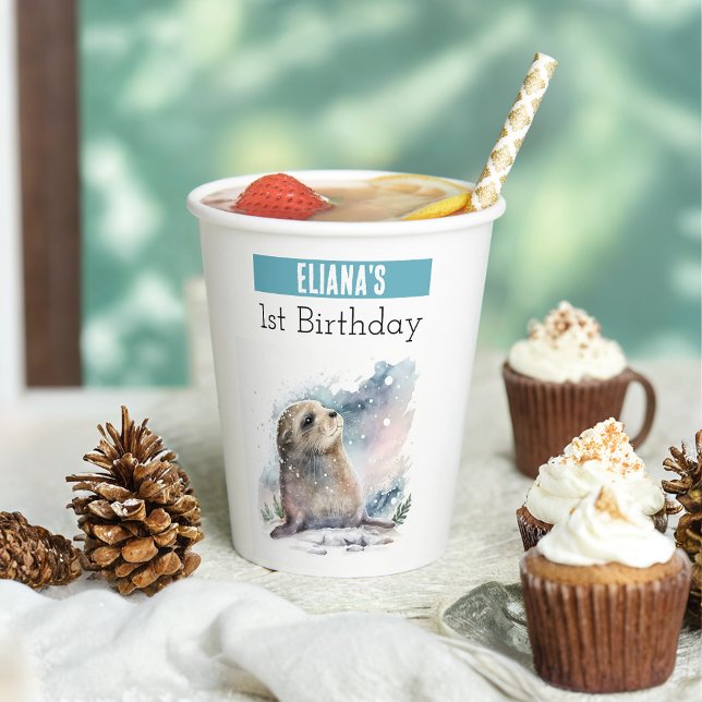 Winter vibes Seal - 1st birthday - Paper Cups (Creator Uploaded)