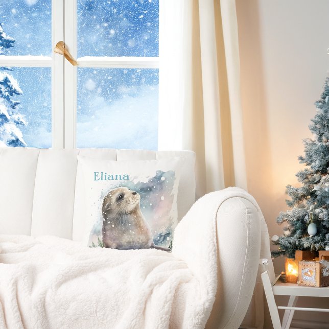 Winter Vibes Seal - Personalized   Throw Pillow (Creator Uploaded)