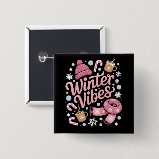 Winter Vibes Season Cold Weather Hello Winter Button (Front & Back)