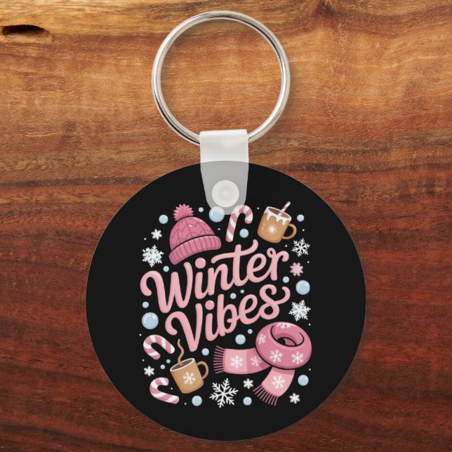 Winter Vibes Season Cold Weather Hello Winter Keychain (Front)