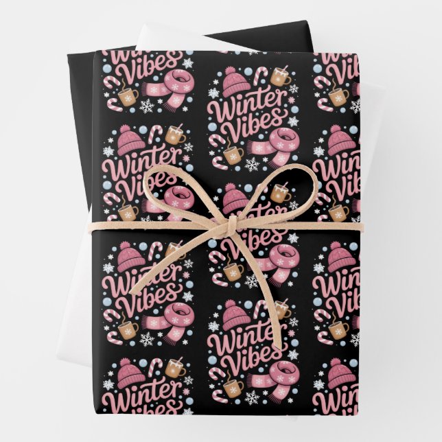 Winter Vibes Season Cold Weather Hello Winter Wrapping Paper Sheets (In situ)