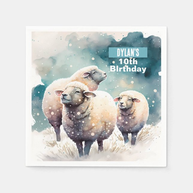 Winter vibes Sheep -  Birthday Party - Napkins (Front)