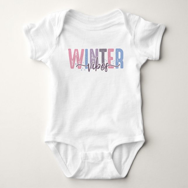 Winter Vibes - Soft Pastel Typography Baby Bodysuit (Front)