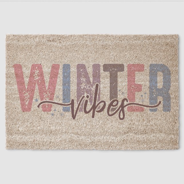 Winter Vibes - Soft Pastel Typography Fiber Doormat (Front)