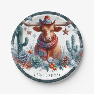 Winter Vibes Texas Longhorn Birthday Paper Plates