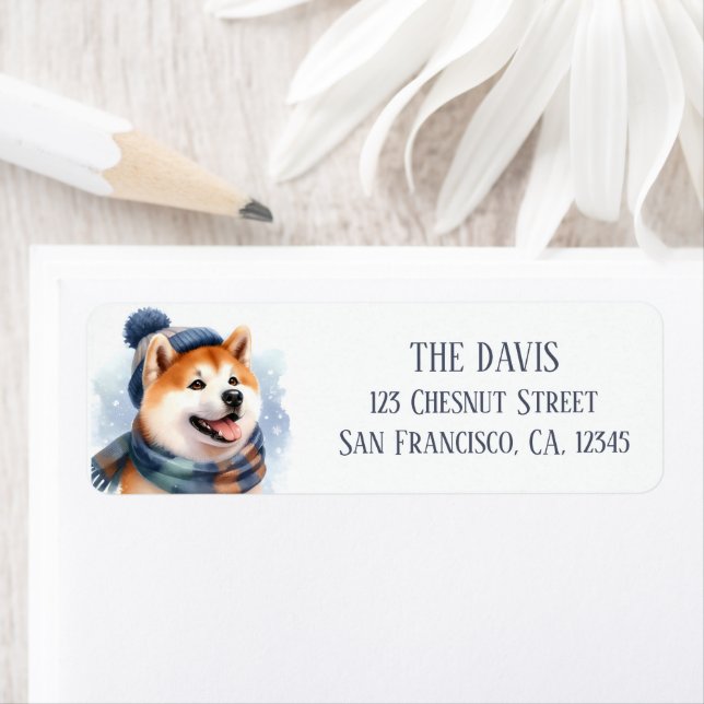 Winter Vibes Watercolor Akita Inu - Label (Insitu)
