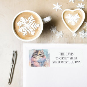 Winter Vibes Watercolor Cat Return address Label
