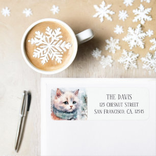 Winter Vibes Watercolor Cat Return address Label