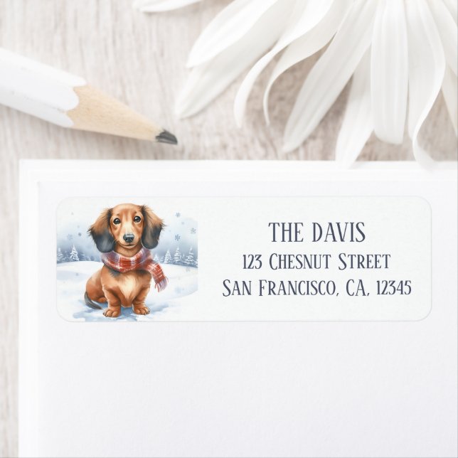 Winter Vibes Watercolor Dachshund -  Label (Insitu)