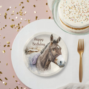 Winter vibes Watercolor Donkey -  Birthday Party - Paper Plates
