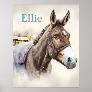 Winter Vibes Watercolor Donkey - Kids Poster