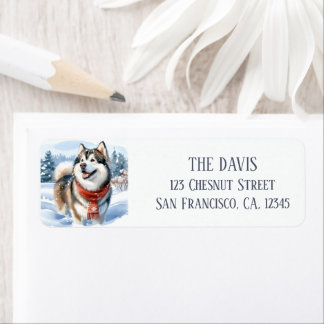 Winter Vibes Watercolor Husky - Return address Label