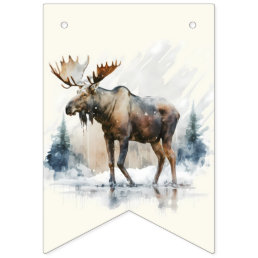 Winter Vibes Watercolor Moose - Birthday Bunting Flags