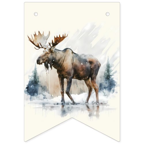 Winter Vibes Watercolor Moose _ Birthday Bunting Flags