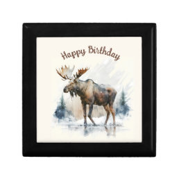 Winter vibes Watercolor Moose -  Birthday  Gift Box