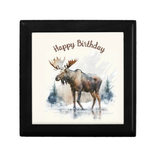 Winter vibes Watercolor Moose _  Birthday  Gift Box