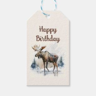 Winter vibes Watercolor Moose - Birthday Party - Gift Tags