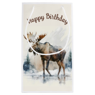 Winter vibes Watercolor Moose - Birthday Party - Small Gift Bag