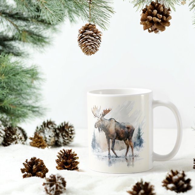 Winter Vibes Watercolor Moose Coffee Mug (Creator Uploaded)