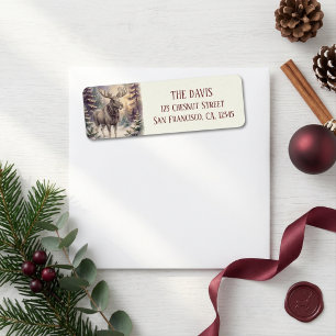 Winter Vibes Watercolor Moose Return address Label