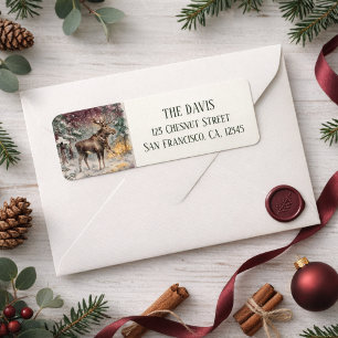 Winter Vibes Watercolor Moose Return address Label