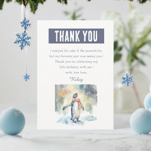 Winter vibes Watercolor Penguin - Birthday Thank You Card