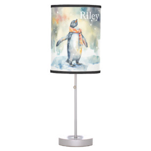 Winter Vibes Watercolor Penguin - Personalized Table Lamp