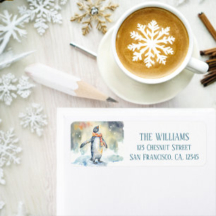 Winter Vibes Watercolor Penguin Return address Label