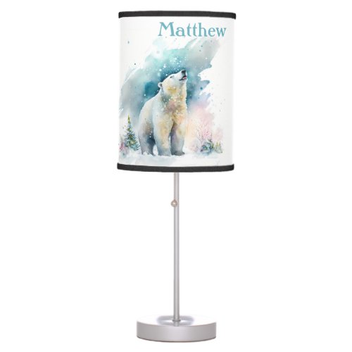 Winter Vibes Watercolor Polar bear _ Customized   Table Lamp