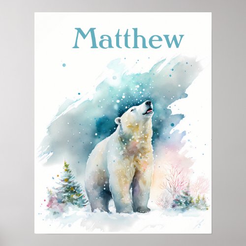 Winter Vibes Watercolor Polar bear _ Kids Poster