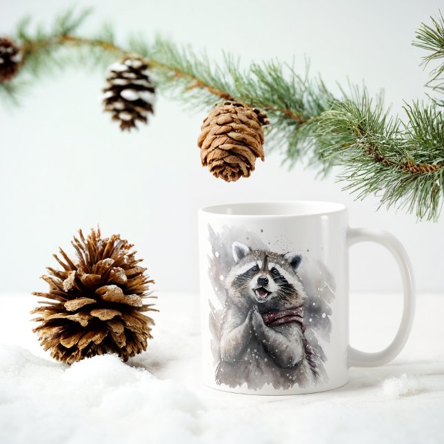 Winter Vibes Watercolor Raccoon Coffee Mug (Creator Uploaded)