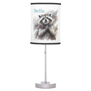 Winter Vibes Watercolor Raccoon - Personalized Table Lamp