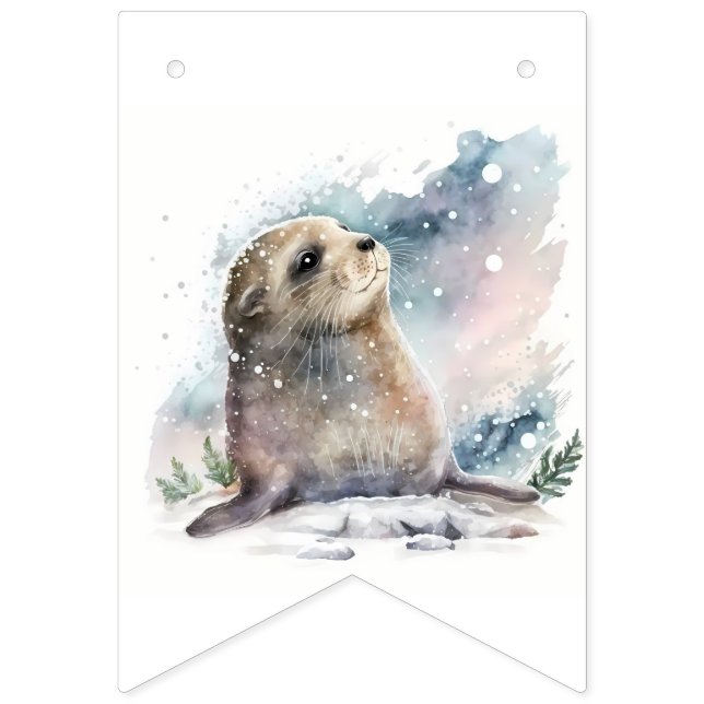 Winter Vibes Watercolor Seal - Birthday  Bunting Flags (Sixteenth Flag)