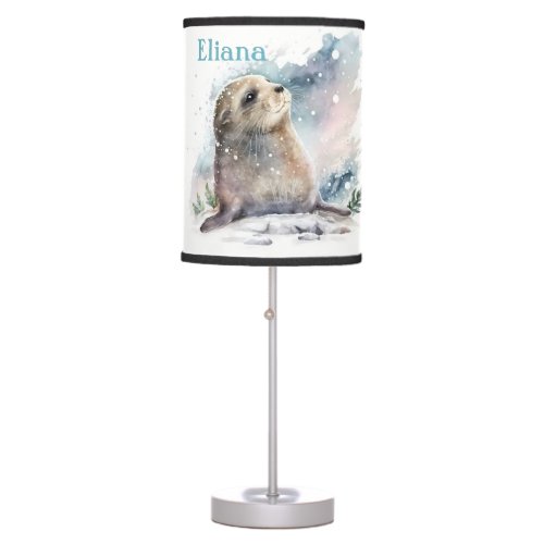 Winter Vibes Watercolor Seal _ Personalized   Table Lamp