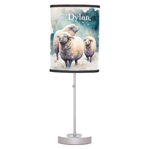 Winter Vibes Watercolor Sheep _ Customized   Table Lamp