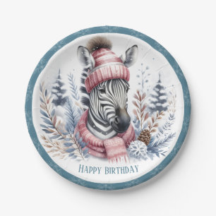 Winter Vibes Zebra Birthday Paper Plates