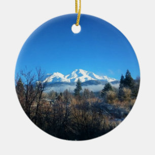 Winter View at Mount Shasta, CA Ceramic Ornament