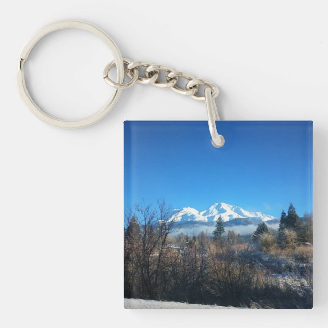 Winter View at Mount Shasta, CA Keychain (Front)