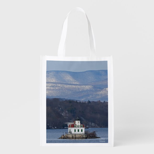 Winter View of Esopus Meadows Lighthouse Grocery Bag (Front)