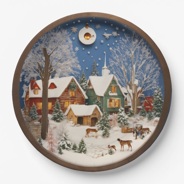 "Winter Village 3D Wall Art" Paper Plates (Front)