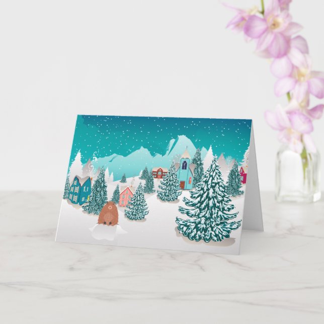 Winter village and groundhog card (Orchid)