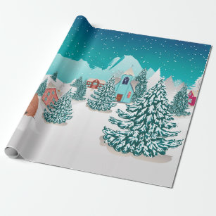Winter village and groundhog wrapping paper