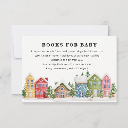 Winter village Baby Shower snowy Books Request Invitation