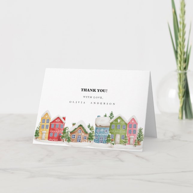 Winter village baby shower Thank you Card (Front)
